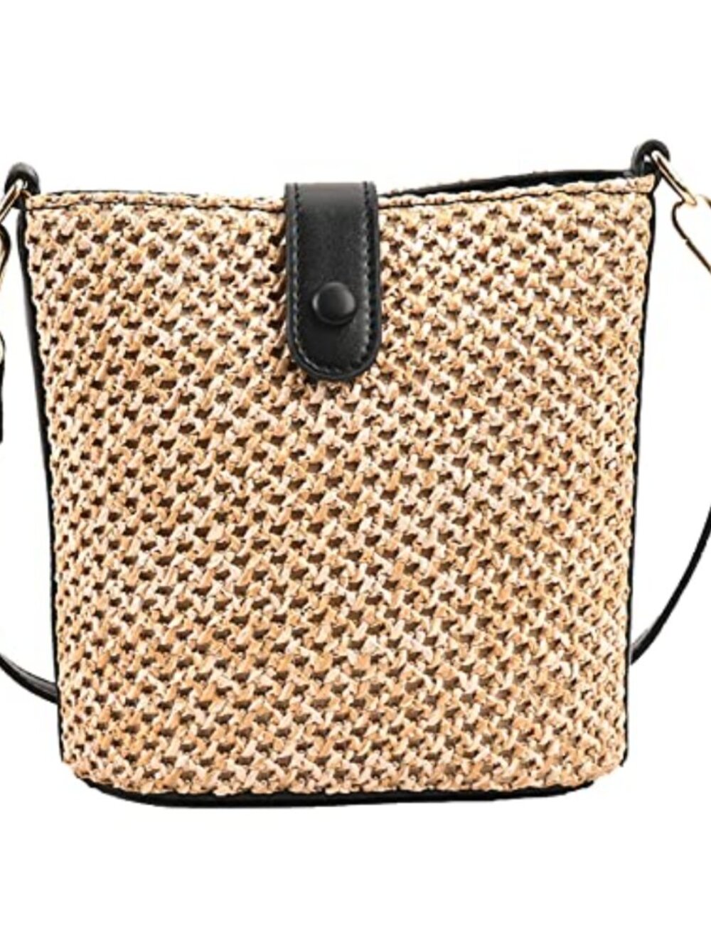 Straw Crossbody Bag Handmade Woven Rattan Shoulder Purse with Leather Strap